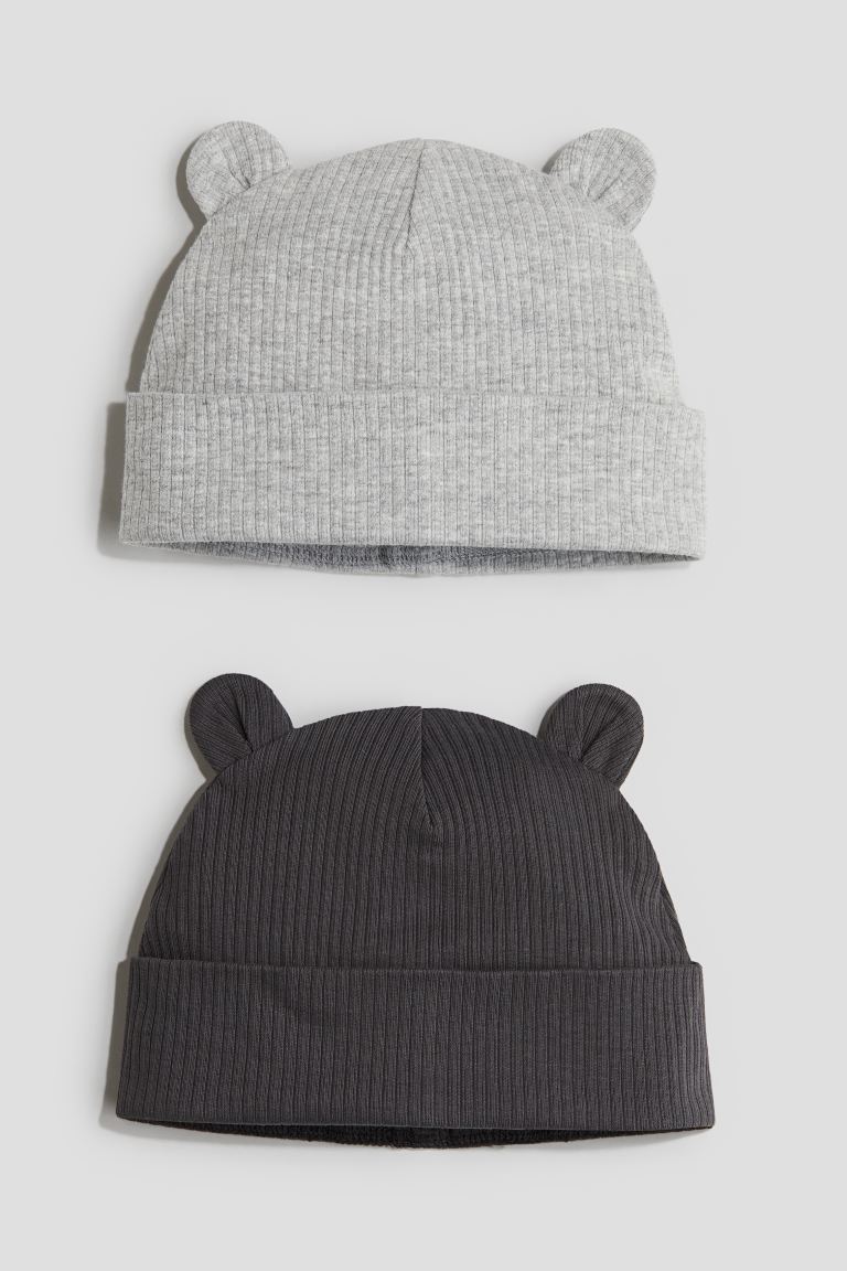  Ribbed ear-detail beanies(2-pack)
